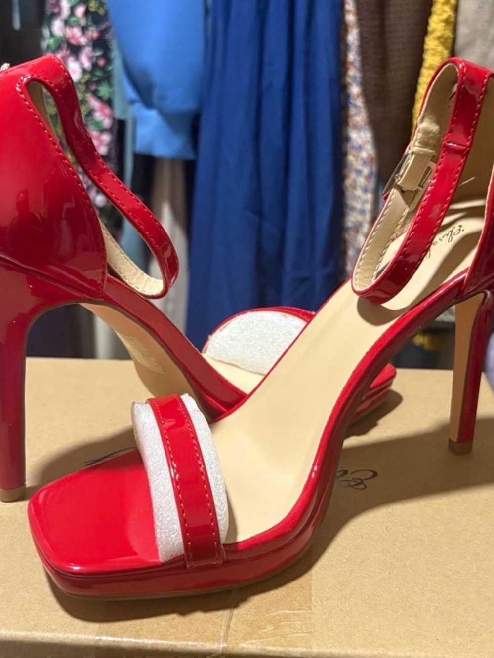 Red Patent High Heel Sandals - Women's Strappy Platform Dress Heels 7.5